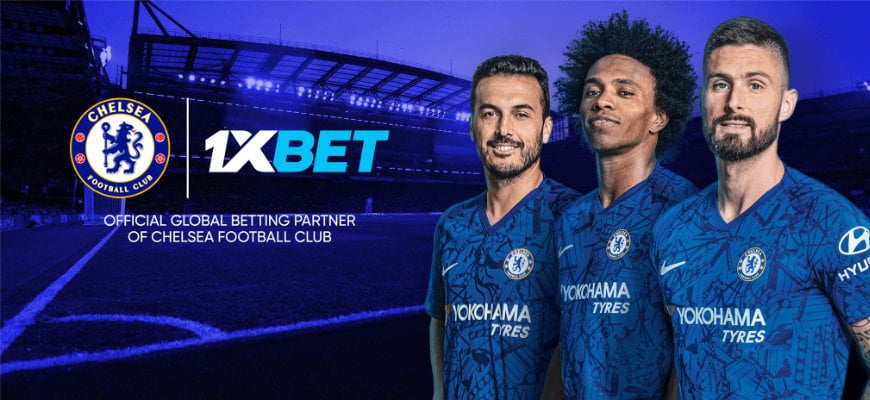 Promotional banner for  1XBET featuring Chelsea Football Club
