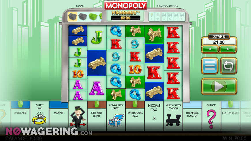 A screenshot of Monopoly Megaways gameplay