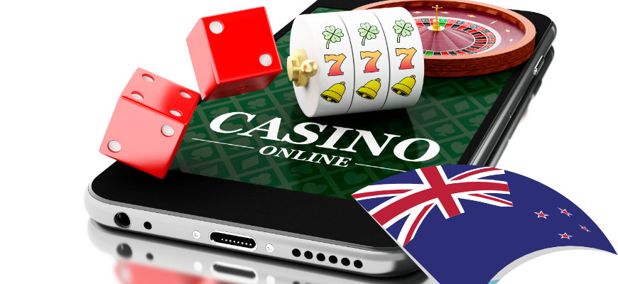 An image of an online casino on a mobile phone with gambling items on top