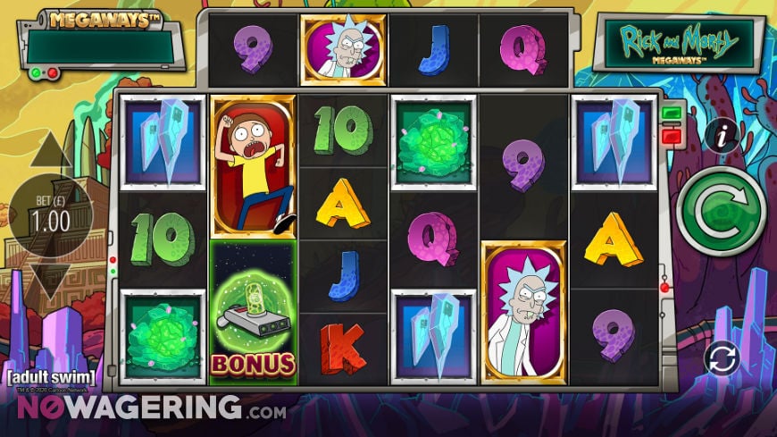 A screenshot of Rick and Morty Megaways slot