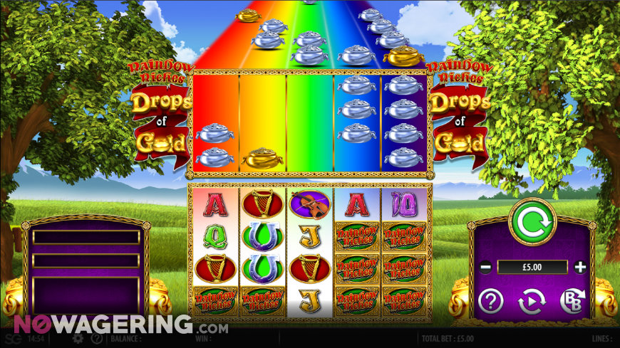 Gameplay screenshot of Rainbow Riches Drops of Gold slot