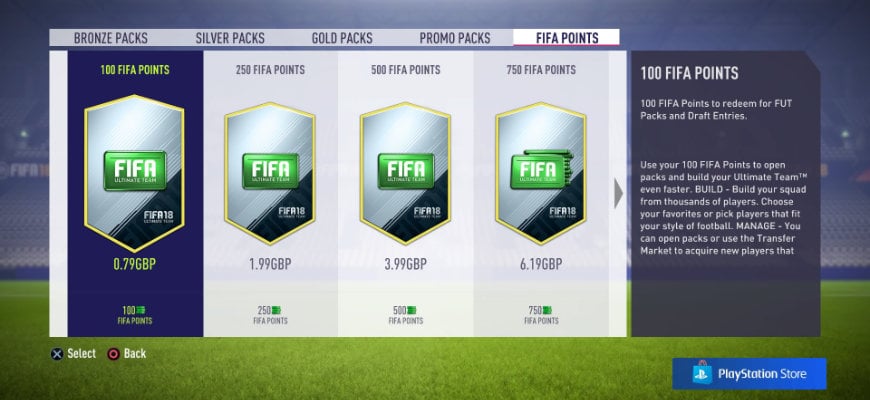 screenshot of lootboxes in Fifa