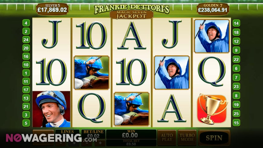 A gameplay screenshot of Frankie Dettori's Magic Seven Jackpot slot
