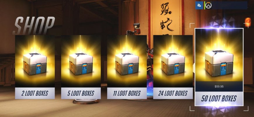 A screenshot of Overwatch in-game loot boxes