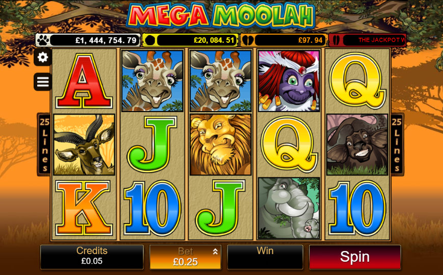 A screenshot of Mega Moolah gameplay