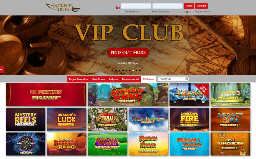 A screenshot of Jackpot Jones casino
