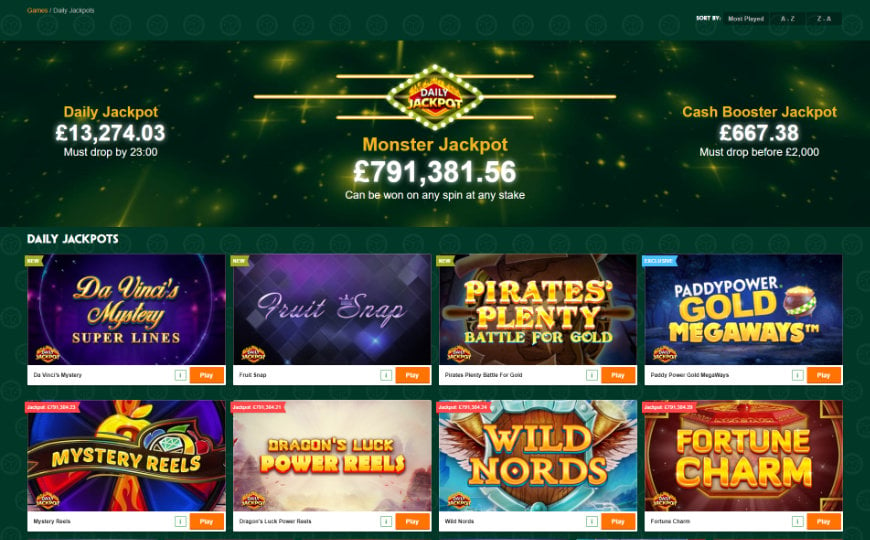 A screenshot of a daily jackpot page at a casino