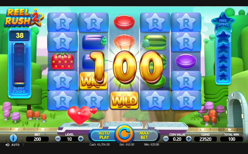 A screenshot of Reel Rush 2 slot gameplay