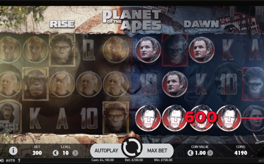 A screenshot of Planet of the Apes slot gameplay