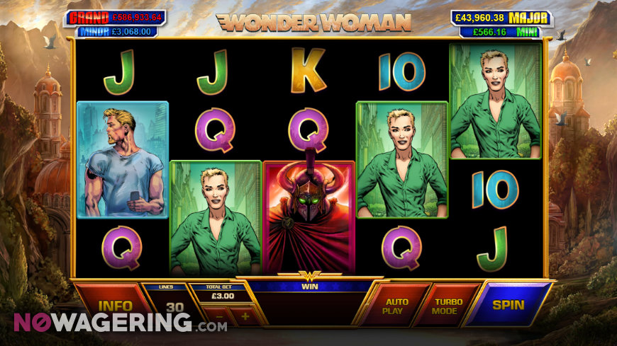 A screenshot of Wonder Woman slot gameplay