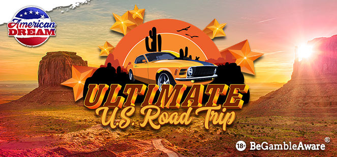 A promotional banner advertising the American Dream Ultimate US Road Trip casino promo