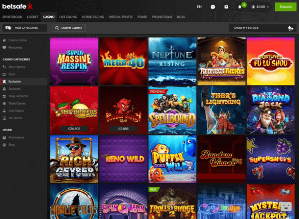 Betsafe Desktop - Exclusive Games