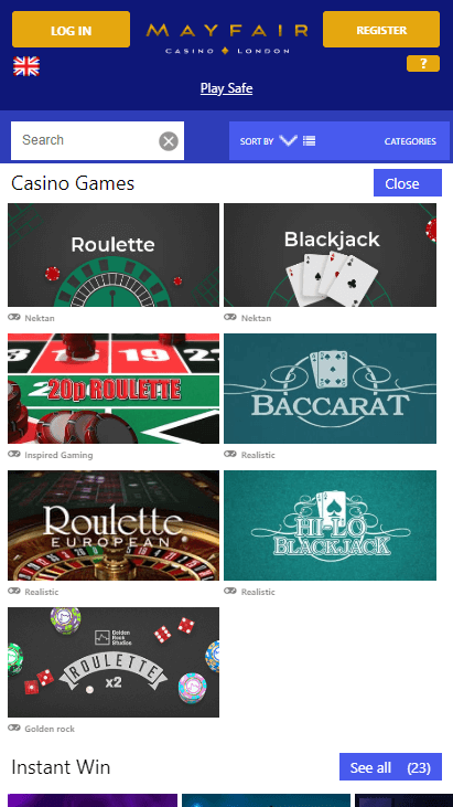 Mayfair Mobile Casino - Table Games