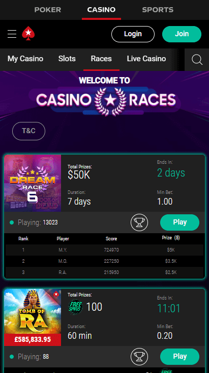 PokerStars Mobile - Casino Races