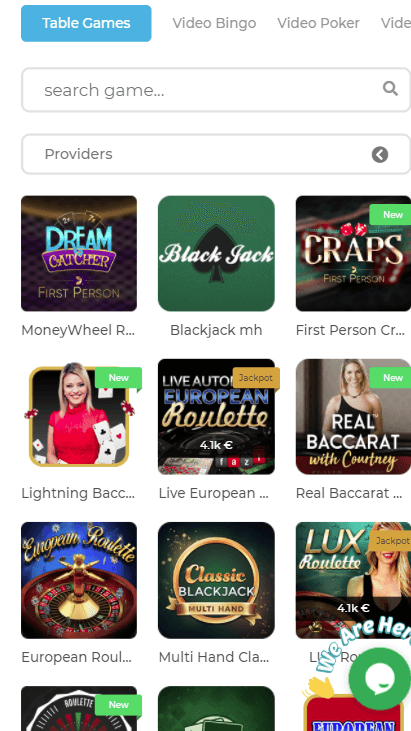 Wolfy Casino Mobile - Table Games