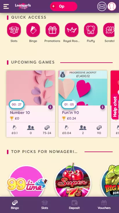 Lovehearts Bingo Mobile Screenshot 1