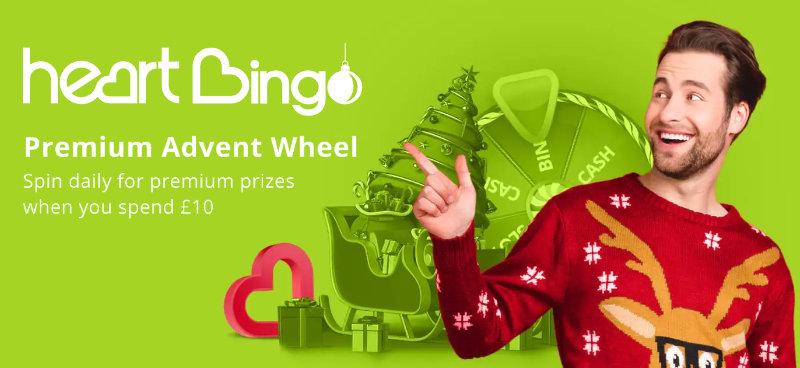 Win free bingo tickets and more with Heart Bingo's Advent Wheel - Banner