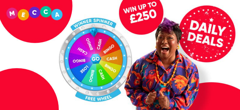 Thousands of prizes to be won daily on Mecca Bingo's Free Spinner - Banner