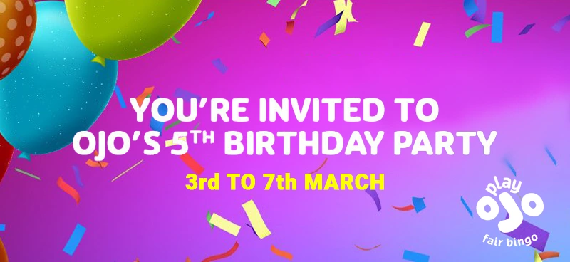 Win free bingo and more with PlayOJO's Birthday Party - Banner