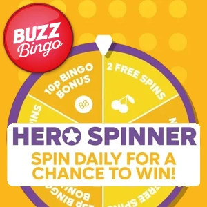 Win bingo bonuses and more on Buzz Bingo's Hero Spinner - Thumbnail