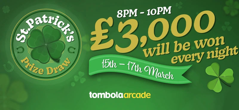 £3K to be won every night with Tombola's St Patrick's Prize Draw - Banner