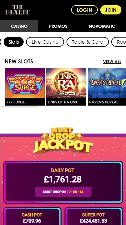Rialto Casino Mobile Screenshot 2