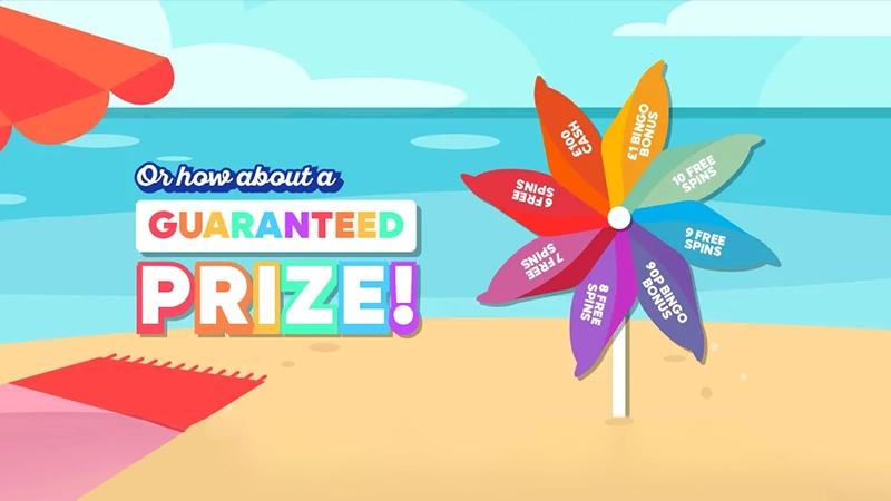Win free spins and bingo bonuses with Buzz Bingo's Beach Pinwheel Spinner - Banner