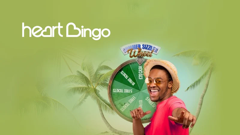 Win free spins and bingo tickets in Heart Bingo's Summer Sizzler Wheel - Banner