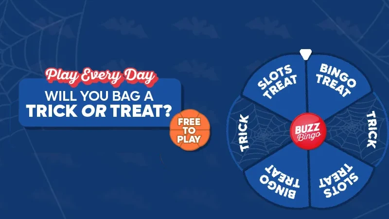 Spin Buzz Bingo's Halloween Spinner for free to win bingo treats - Banner