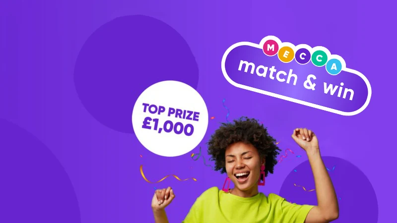 Win guaranteed free prizes daily with Mecca Match & Win - Banner