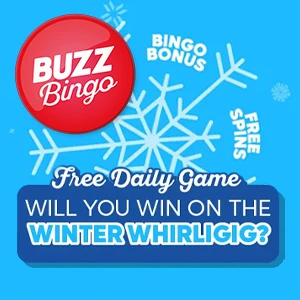 Spin on Buzz Bingo's free spinner Winter Whirligig to win daily prizes - Thumbnail
