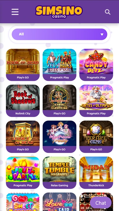 Simsino Casino Mobile Screenshot 1